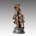 Classical Bronze Escultura Figura Mãe-Menina Chuva Deco Latão Estátua TPE-014